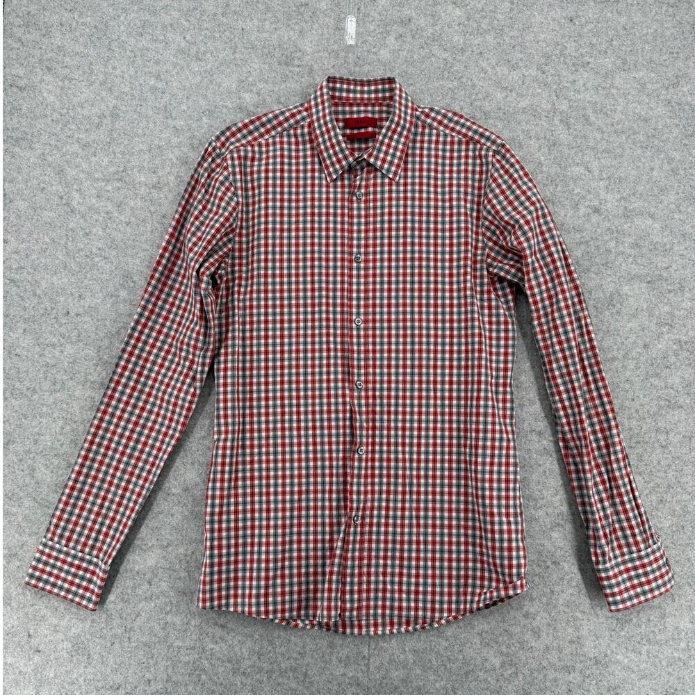 Hugo Boss Red Slim-Fit Check Button Down Shirt Size Small